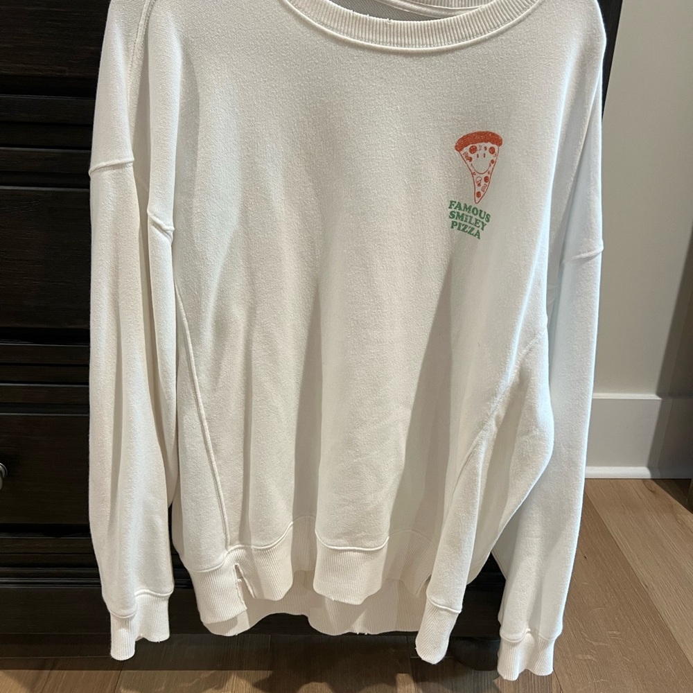 White Sweatshirt with Pizza Graphic